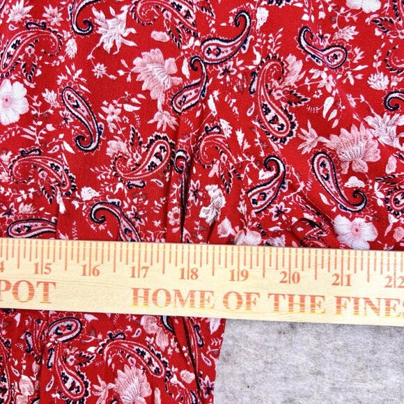 Knox Rose Womens XL Red Floral Blouse Shirt Short Sleeve Flowercore Boho - Picture 6 of 8